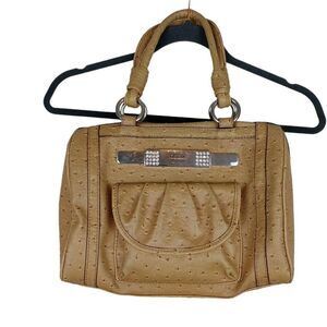 Vintage Guess Ostrich Embossed Print Hand Bag Purse Tan Beige